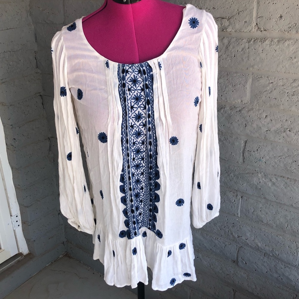 FP One BOHO Embordered Blue Flower Dress XS